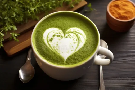 matcha latte frothy milk heart design matcha latte frothy milk heart design created generative ai 286861025
